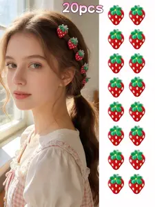 20pcs Cute Strawberry Design Mini Hair Clips, Daily Hairstyle Accessories, Y2K Style Fruit Shape Hair Claws, Women's Fashion Jewelry