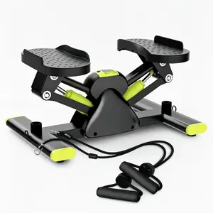 Mini Stepper Exercise Machine with Resistance Bands - Hydraulic Stair Stepper with LCD Monitor, Quiet Compact Full Body Workout Cardio Fitness Equipment for Home Office, Black Green