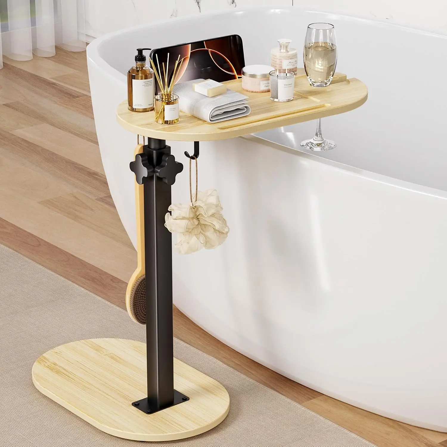 Bamboo-Metal Bathtub Table - Adjustable Height, Modern Design, Swivel Top Home Organizer, Relaxation Essential, Ideal Christmas Gift for Boyfriend, Christmas Gifts