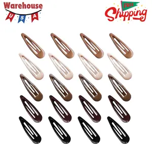 20 PCS Metal Snap Hair Clips Water Drop No Slip Barrettes Black Beige Brown,1.97 x 0.5 In