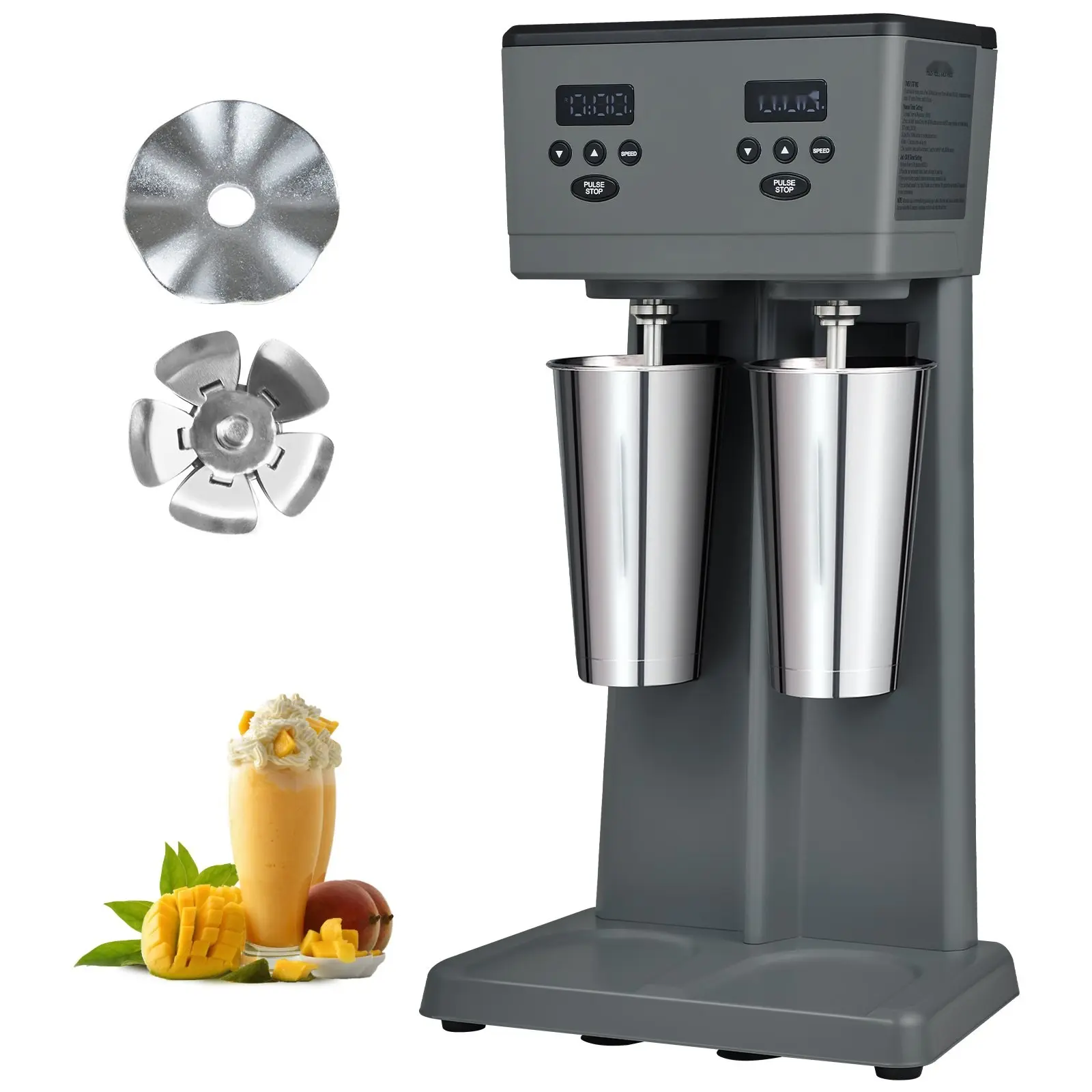 High Power Milkshake Mixer, 375W Dual Head Electric Milkshake Machine, Commercial Drink Mixer and Blender, LED Microswitch, 3-Speed Operation, Includes 2 x 820ml Stainless Steel Cups For Shakes