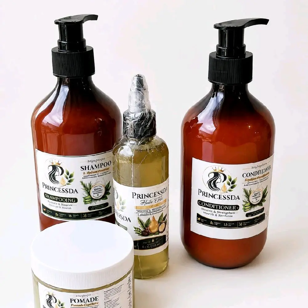 a set shampoo, conditioner , oil, pomade