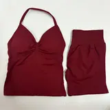 Women's Impact Seamless 2-Piece High-Waisted Scrunch Shorts Set - Padded Halter Sports Bra for Workout (Sports & Outdoor Clothing)