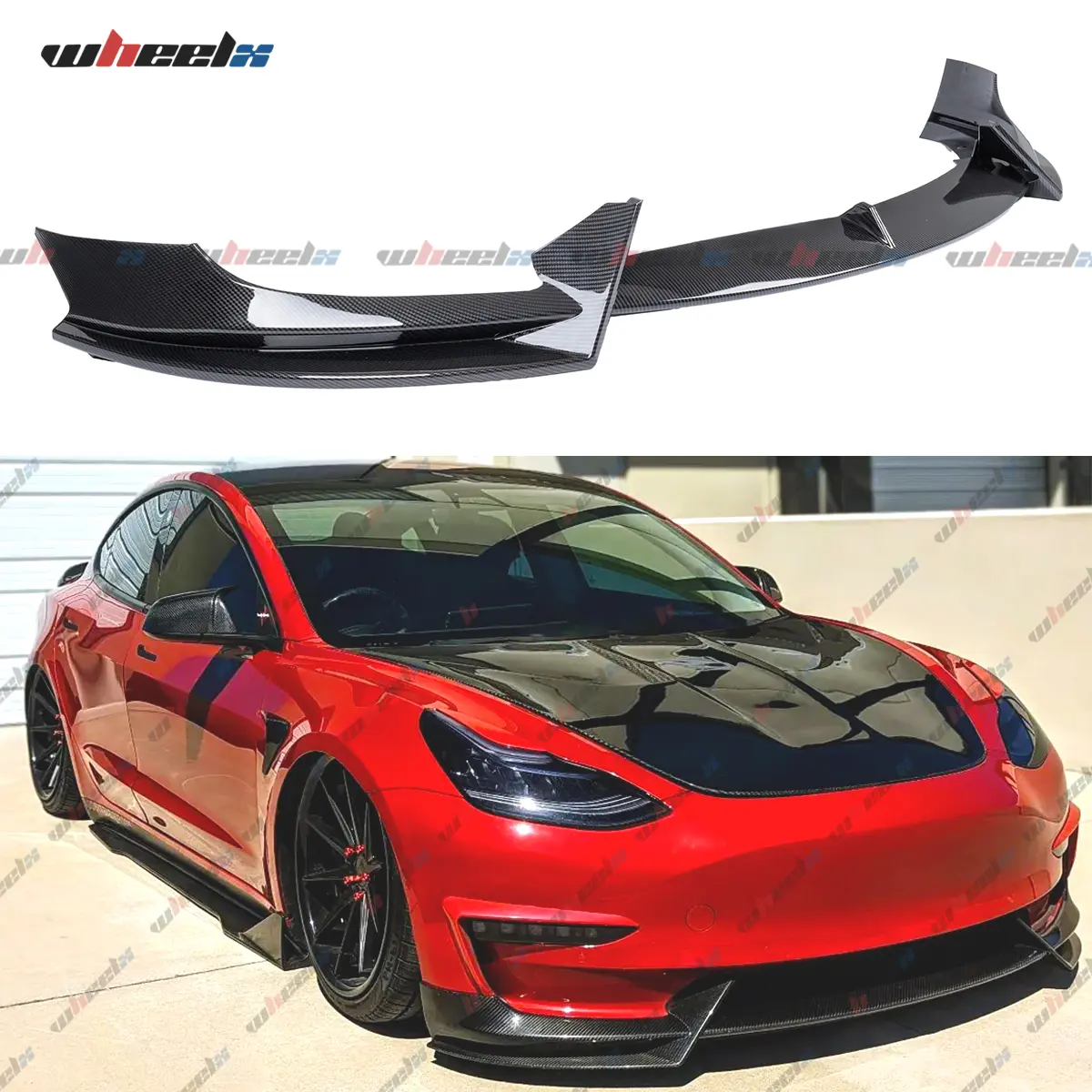 2017-2023 Tesla Model 3 | V-Shape Carbon Fiber Front Bumper Lip Spoiler