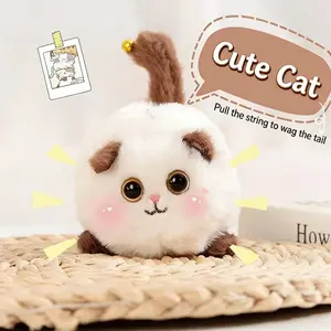Adorable Flapping Tail Cat Plush Pull String Movable Bag Pendant with Cute Cat Face for Kids & Cat Lovers Interactive Fun Accessory cat  teddy  bear