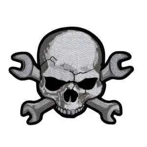 Skull & Wrench Crossbones Jacket Vest Back Biker MC Patch (XL-10.0 X 8.5 inch)