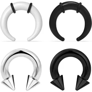 Large Septum Rings 14G 12G 8G 6G 4G PA Ring Internally Threaded Spike Horseshoe Barbell Stainless Steel &  Plastic Pincher Tapers C Shape Buffalo Stretcher Expander for Women Men