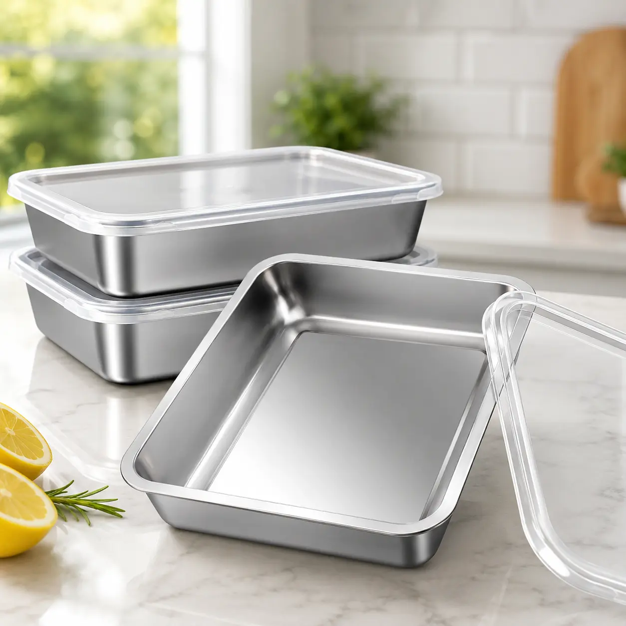 Stainless Steel Food Storage Containers with Lids - Eco-Friendly, Durable, Leakproof, Airtight, Dustproof 74.4 oz (9.8"x7.9"x2") Reusable Meal Prep Bento Boxes for Work, School, Stackable Dishwasher-Safe Home Organizer Storage Bins