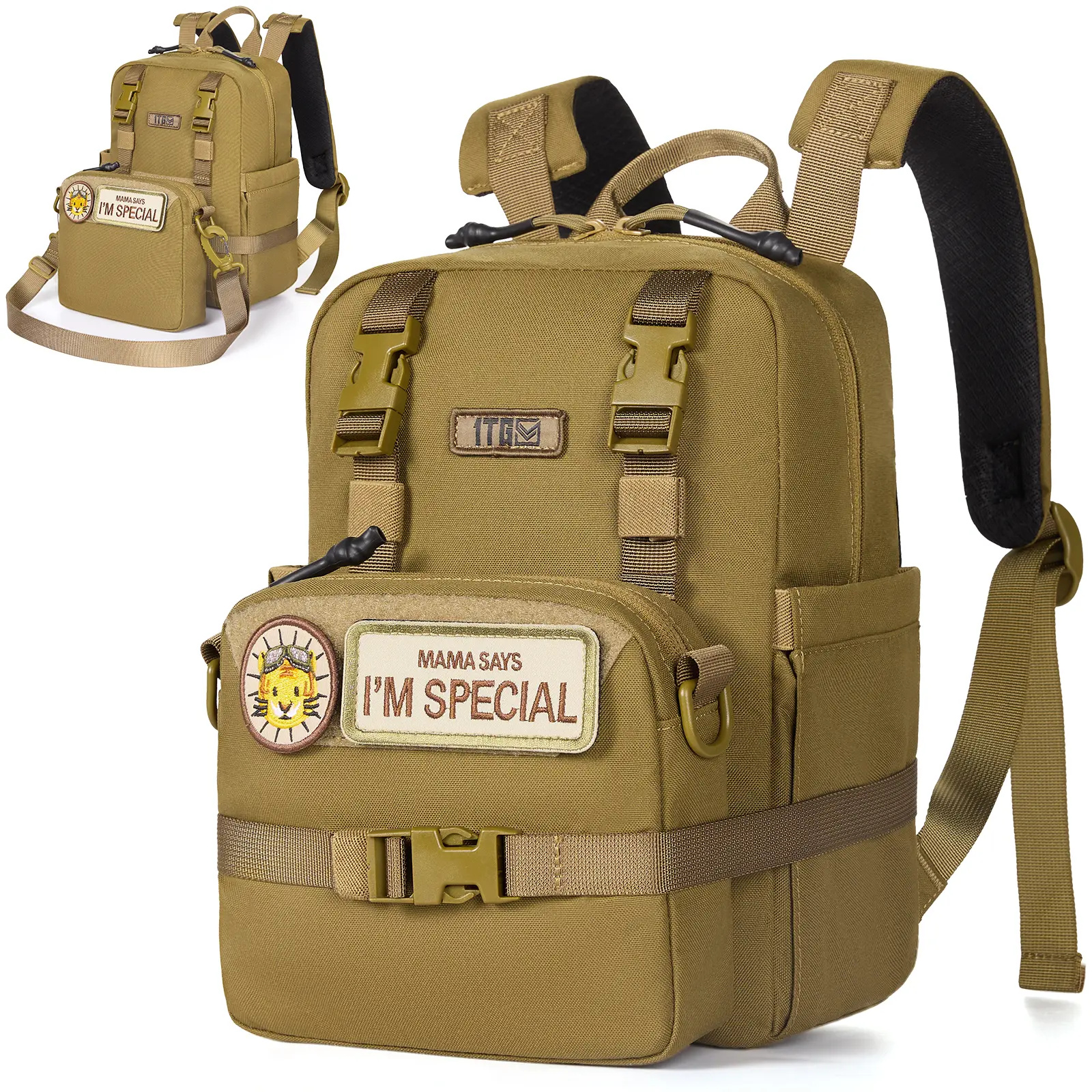 1TG TACTICAL Mini Backpack with Multifunctional & Removable Bag – For Daily Use, School, Camping, Traveling & Hiking, Springtok - Durable Compact- TikTokShopBacktoSchool