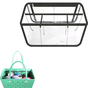 Clear Beach Bag Organizer  Accessories for Bogg Bag X Large Storage Divider Space,Transparent & Black Liner Rubber