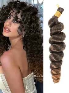6 Inch Braided French Loose Curly Crochet Hair, Rust Brown Vibrant French Curl Braided Hair Extensions - Pre-Stretched, 1 Pack High Temperature Loose Wavy Curly Braided Hair Extensions for Women Natural Look Christmas New Year Carnival Music Festival Use