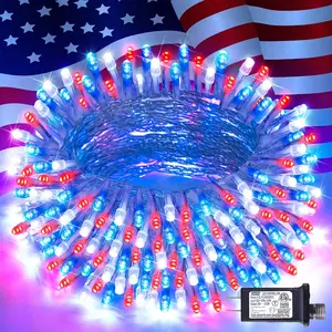 JMEXSUSS 4th of July Decorations Red White and Blue Lights, LED String Light Indoor Plug-in, 8 Modes Patriotic 4th of July Lights for Indoor Outdoor Independence Day American Flag Holiday