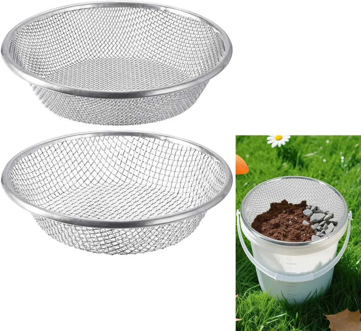 Soil Sifter Galvanized Screen, Soil Sieve for Compost Dirt Sand Rock, Rust-Resistant Sifter for 5 Gallon(1/8in,1/4in)