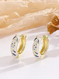 Women's Elegant Copper Earrings, Blue Enamel Floral Design, All-Season Jewelry Accessory, Fashionable Ear Cuffs for Women, Charming Flower Pattern, Dainty Lightweight Hoops, Hoop Shape Earrings