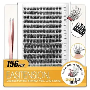 156 PCS Self Adhesive Eyelashes Clusters Kit Lash Clusters DIY Eyelashes Pre Glued Reusable No Glue Needed No Remover No residue