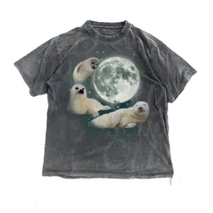 Three Baby Seal Vintage Graphic T-shirts, Retro Sea Dog Moon Tshirt, Seal Lovers, Cute Sea Dog Tee, Relaxed Washed Adult Tee, Fun Gifts