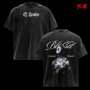 Blessd El Bendito Graphic Tee, Oversized Cotton Washed T-Shirt, Latin Trap Reggaeton Music Streetwear Unisex Double Print Shirt
