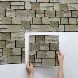 Commomy 10Pcs 3D PVC Faux Stone Foam Peel and Stick Wall Tile Self Adhesive Wall Sticker Panel for Fireplace, Kitchen, Living room,11.8" x 11.8"