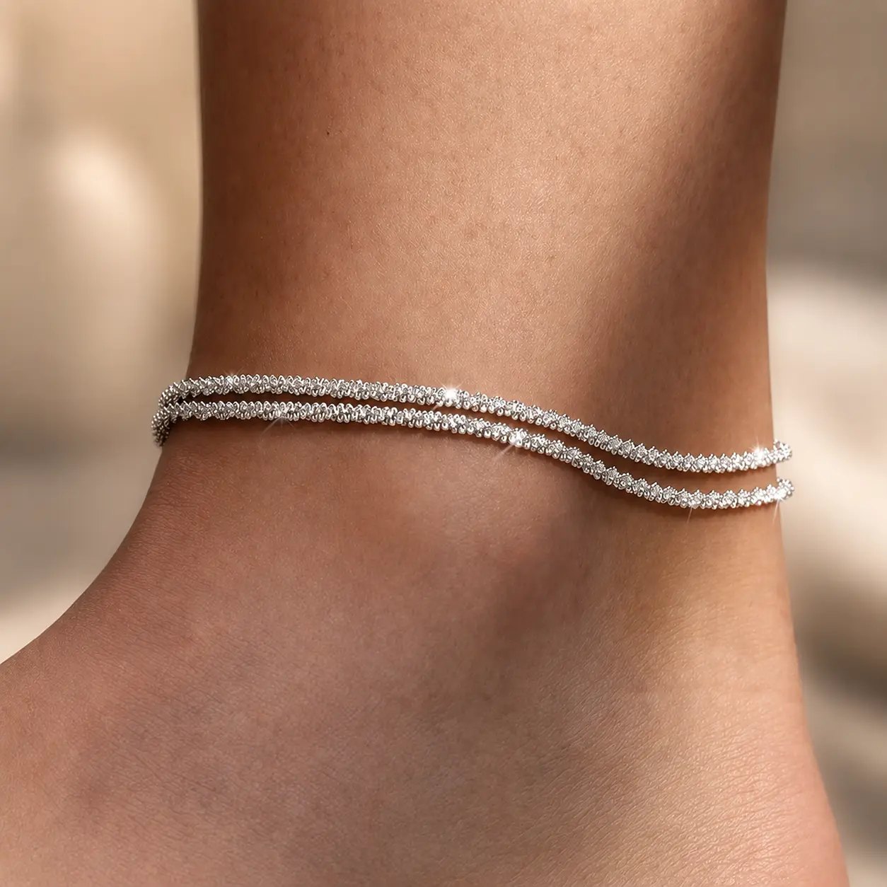 Women's Metal Alloy Figaro & Beaded Anklet Set - Stacked Layers, Single-Clasp, Dainty Sparkle, Waterproof, Adjustable Size Figaro Chains Jewelry Anklets for Summer Beach, Everyday Wear