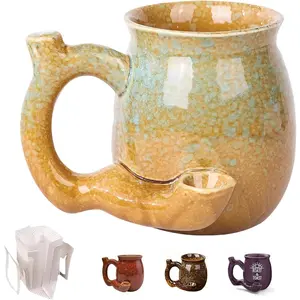 Coffee Mug, Novelty Glazed Ceramic Coffee Pot Shaped Cup with  Handle Dishwasher Microwave Safe Valentine's Day Fathers Day Halloween Gifts for Coffee Lovers (with Filters) (Blue)
