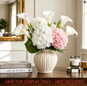 Elegant Artificial Hydrangea and Calla Lily Bouquet - Fake Decorative Flowers for Home Decor, Vase Not Included