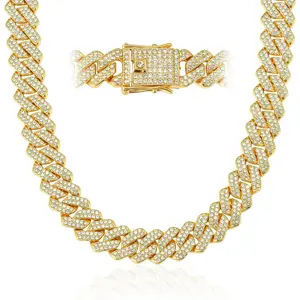 Mens Cuban Link Chain Miami Cuban Necklace 18K Gold Silver Chain Diamond Cut Chains For Men Women 14mm Iced Out Hip Hop Jewelry`