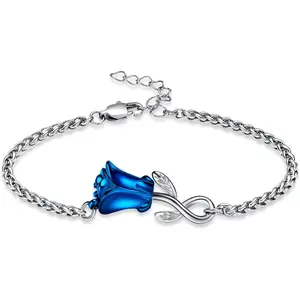 Rose Flower Urn Bracelet for Ashes for Women Stainless Steel Cremation Keepsake Adjustable Link Bangle Memorial