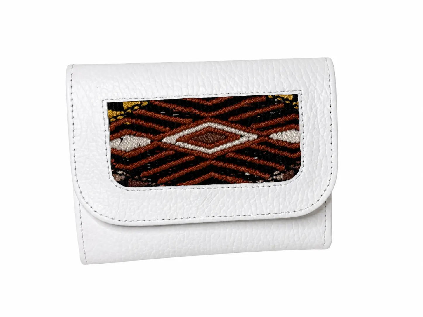 Trifold Leather Wallet With Guatemalan Textiles