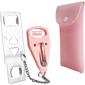 Portable Door Lock Home  Door Locker Travel Lockdown Locks for Additional Safety and   for Traveling Hotel Home Apartment College-Pink(1 Pack)