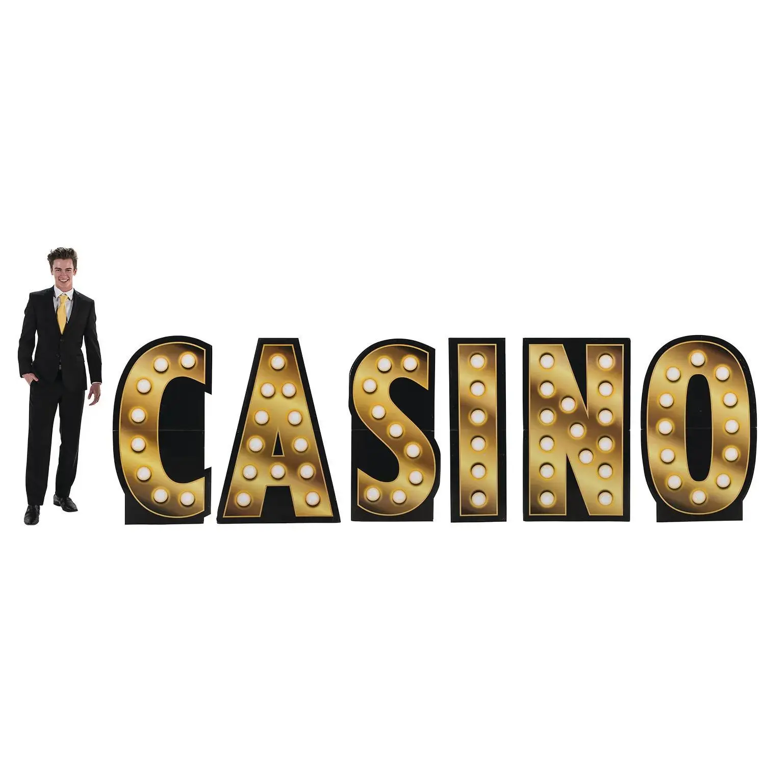 6-Pc 50" Casino Marquee Light Cardboard Cutout Stand-Up Letters - Decor, Photo Prop with Cutout Design, Marquee Look, Cardboard Back, Slogan Photobooth Props