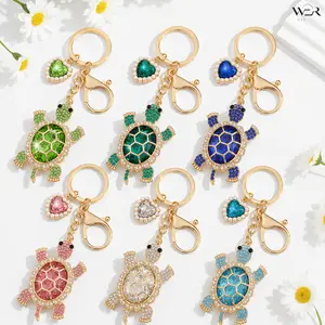Turtle Keychain Animal Keychain Rhinestone Turtle Keychain Colorful Turtle Keychain Gold Keychain for Women Everyday Use Gift