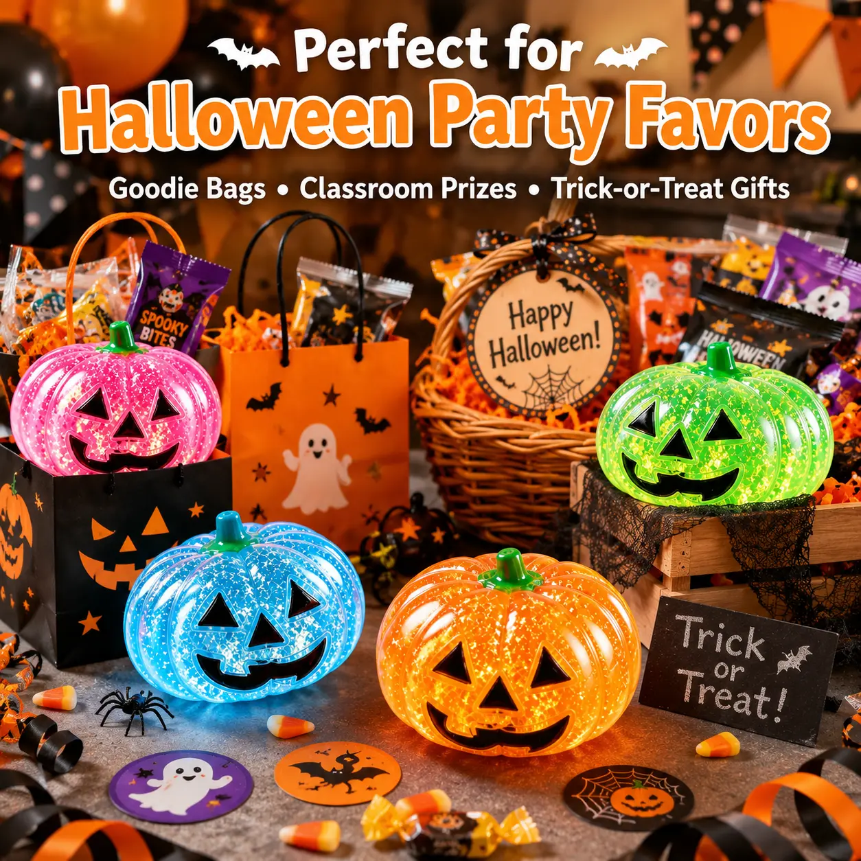 Halloween pumpkin squishy toy with glitter, stretchable sensory toy, suitable for kids and adults, pumpkin lantern stress relief toy, Halloween party gift, classroom prize