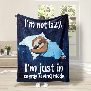 1 "I'M Not Lazy, Just Energy Saving" Sloth Fleece Blanket - Cozy & Soft All-Season Throw, Perfect For Couch, Bed, Camping & Travel, Humorous Design, 100% Polyester, Multicolor