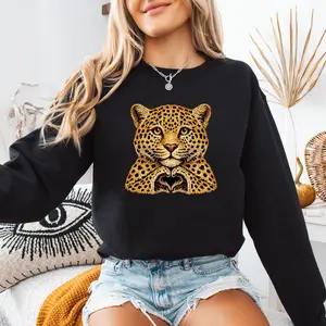 Leopard Heart Yarn Graphic T-Shirt - Unisex Relaxed Fit Soft Print Tee, 100% Cotton, Casual Wear