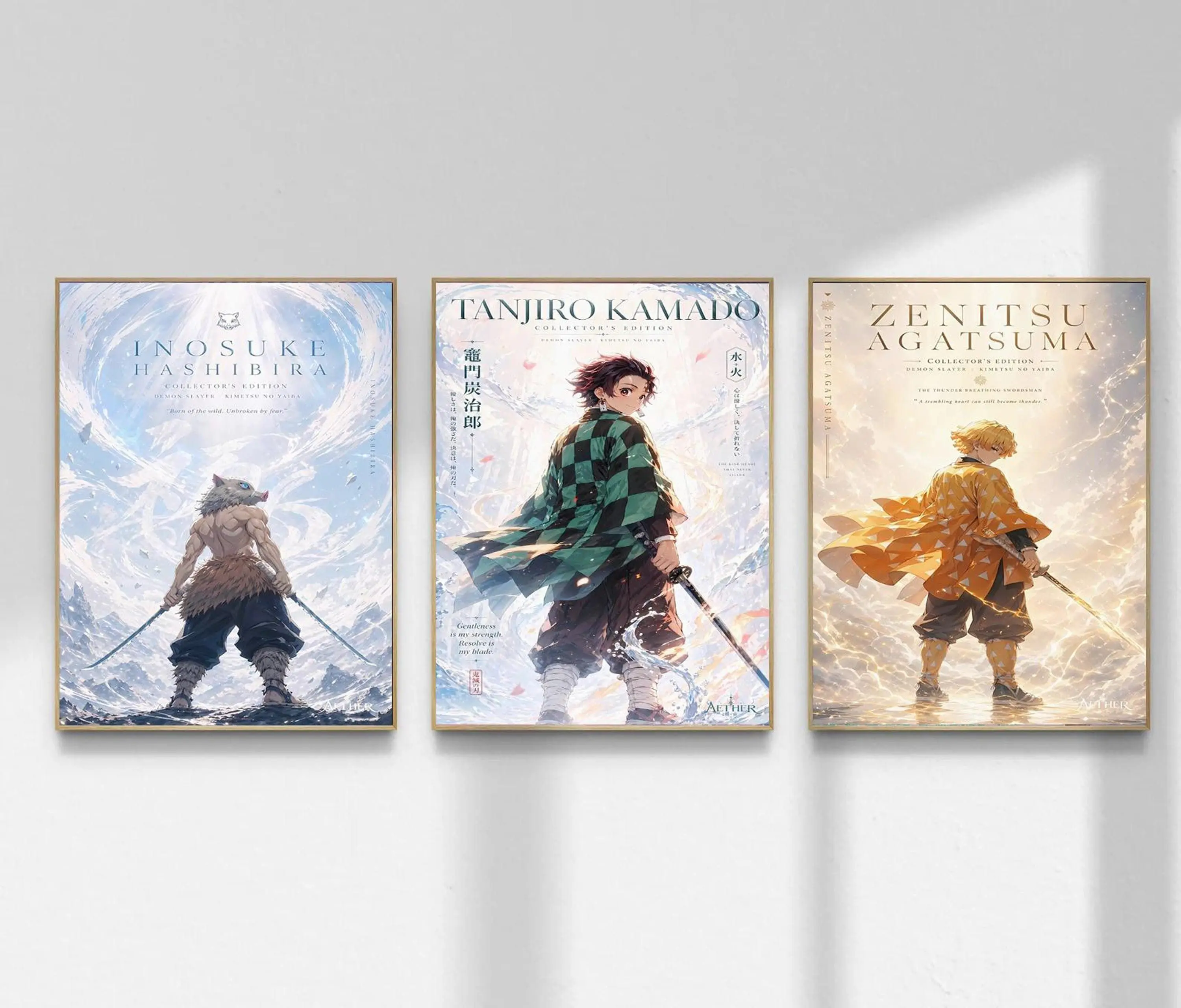 Demon Slayer Poster Set of 3, Kimetsu No Yaiba Character Wall Art, Tanjiro Inosuke Zenitsu Anime Print, Japanese Room Decor, Otaku Gift