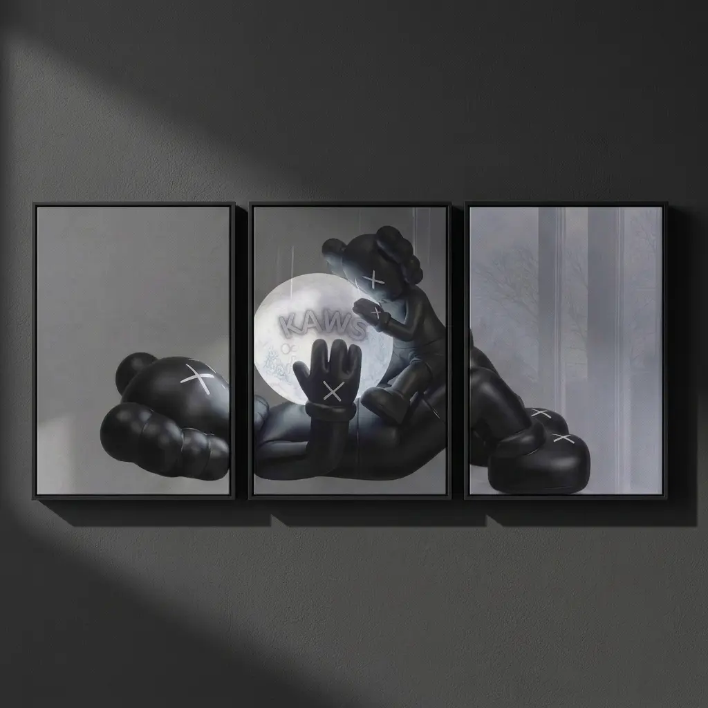 Set of 3 Trendy Street Art Figure Posters - Dark Aesthetic Hypebeast Wall Decor for Boys' Apartments, Home Decor Prints