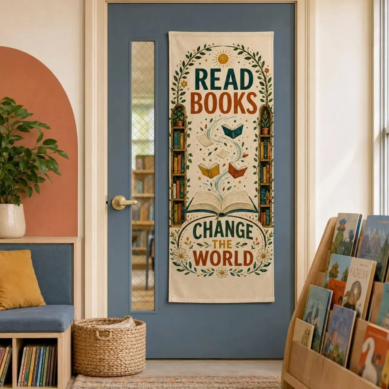 Read Books Linen Door Tapestry Classroom Library Reading, Teacher Welcome Banner, Teacher Appreciation Gift, Teacher Classroom Decor