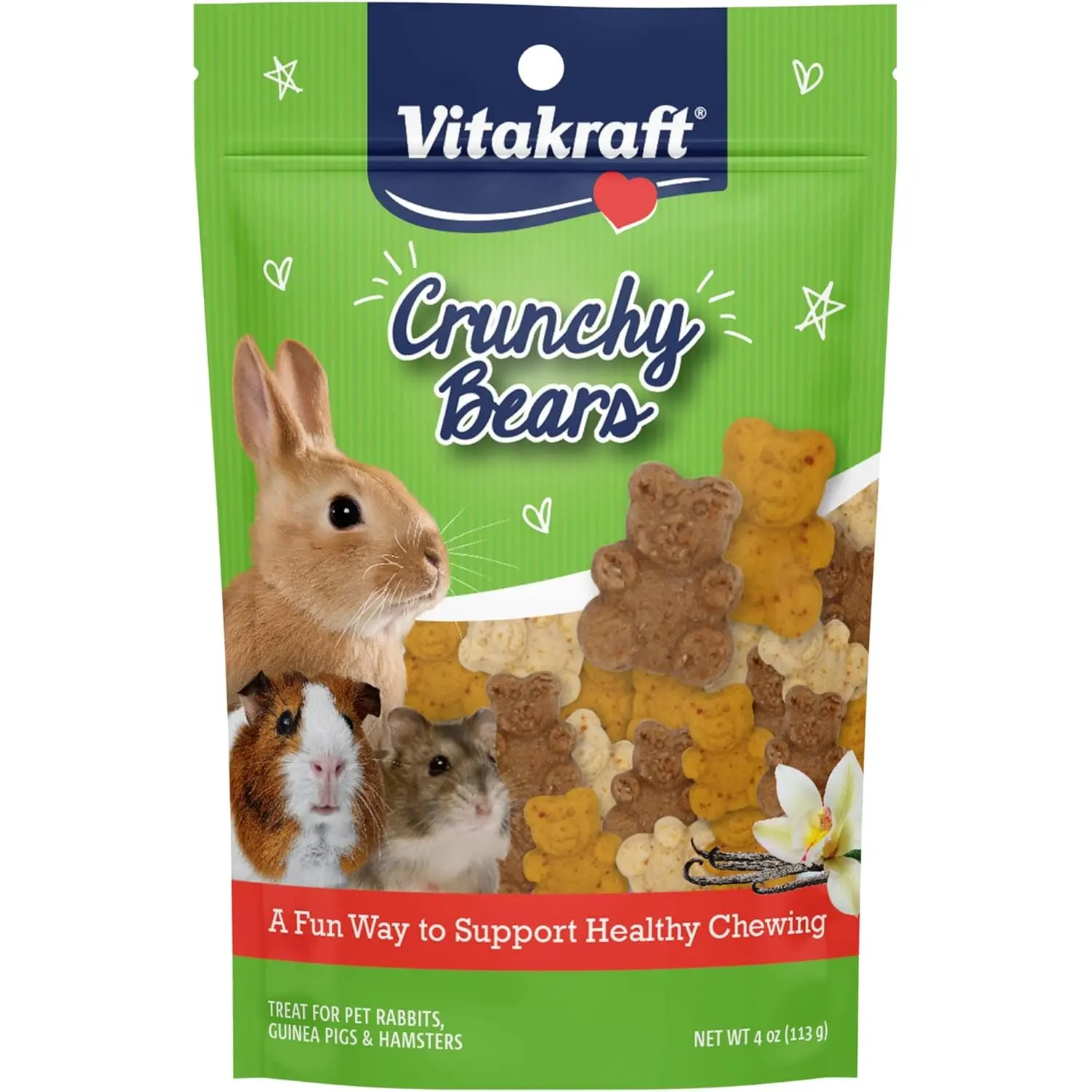 Vitakraft Crunchy Bears Small Animal Treat - Made with Real Vegetables - for Rabbits, Guinea Pigs, and Hamsters, Brown, 4.00 Ounce (Pack of 1)