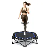 HXD-ERGO Folding Fitness Trampoline for Adults - 42/48 in, Adjustable Handlebar, Round/Octagonal Options, Unmatched 460 lbs Capacity, Indoor Home Workout Exercise & Gym Equipment Fitness Foldable Trampoline,Mini Trampoline