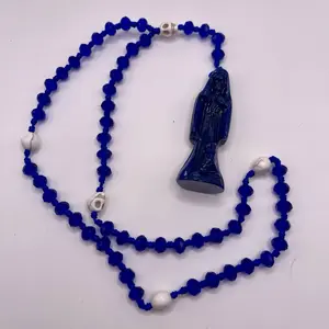 Royal Blue Santa Muerte Rosary with Skull Beads – Devotional Prayer Beads