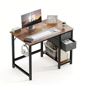 New 40 Inch Computer Small Desk with Drawers 2-Tier Storage Drawers & Shelf Simple Modern Wood Table for Office Bedroom Kids Writing Work Study computer case