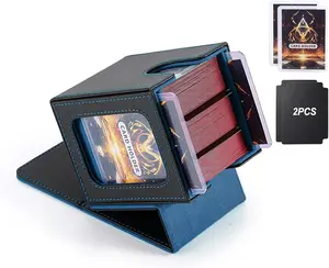 MTG Deck Box, Double Display Window MTG, Commander Deck Box Fits 120+ Single Sleeved Cards, Black/Blue