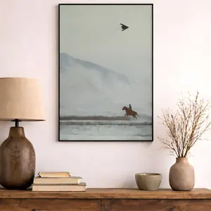 Cowboy on Horse & B2 Spirit Flying Satin Poster - Western America Mountain Decor, Unframed Wall Art - Perfect Gift for Men & Women