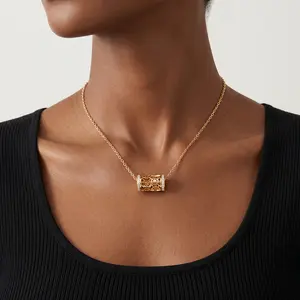 14K Gold Plated Rotating Star Cylinder Necklace Kinetic Barrel Pendant Emotional Clarity & Inner Peace Jewelry