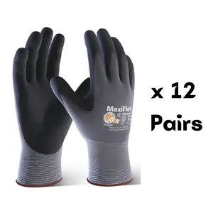 12 Pairs MaxiFlex Gloves Pack of 12 Pairs | Work MaxiFlex Gloves, Ultimate 34874 Foam Nitrile Palm Coated Gloves, Breathable MaxiFlex glove