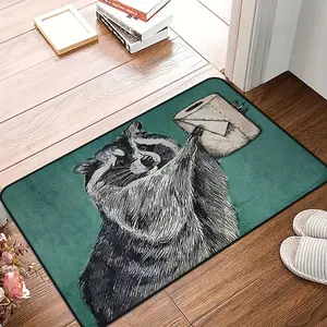 Raccoon Mail Doormat Non Slip Indoor Outdoor Green Mailbox Design Kitchen Entryway Home Decor Gift Animal Print Rug