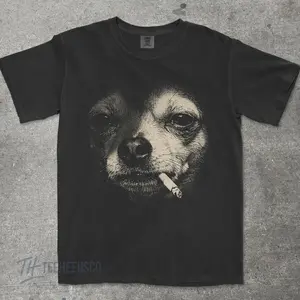 Smoking Chihuahua Shirt, Vintage Y2K Grunge Dog Graphic Tee, Funny Dog Face Shirt, Edgy Meme T Shirt, Gift for Dog Lovers