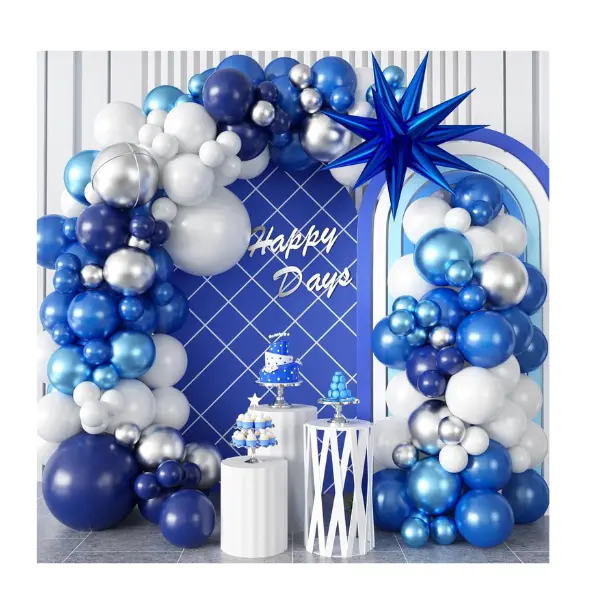 94Pcs Blue Balloon Garland Arch Kit – Navy Blue, Silver & White Balloons with Metallic 4D Star Foil Balloons for Birthday, Baby Shower, Wedding, Graduation, and Party Decorations