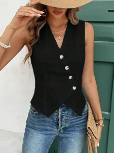 A sleeveless women's vest, Tops, with a solid color and hollow floral pattern, featuring a vintage style, suitable for everyday light vintage outings, casual gatherings with friends, offering b