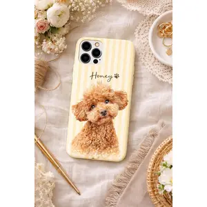 Custom Pet Striped Phone Case Using Pet Photo + Name Custom Dog Cat Protective Case For Iphone 17 16 15 14 13 Pro Plus, Gift For Pet Lovers